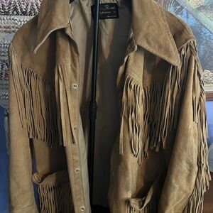 Vintage Golden Threads Tan Suede Leather Fringe Jacket